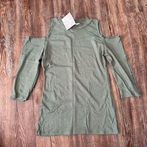 Olive Green Ribbed Cold Shoulder Top